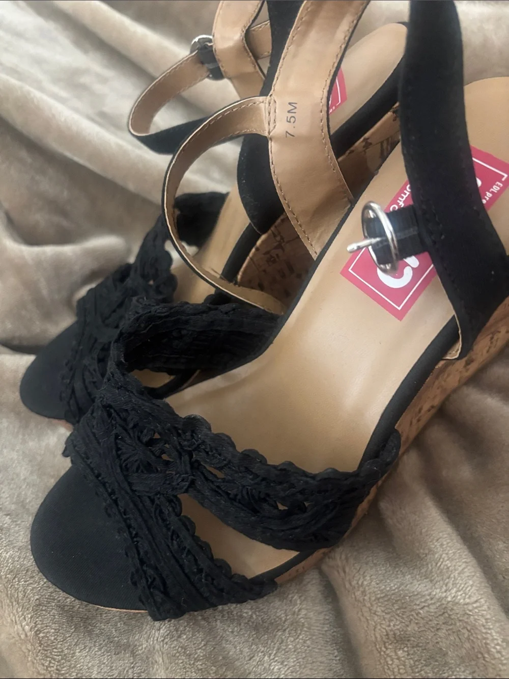 pop Black Braided Slingback Wedge Sandals